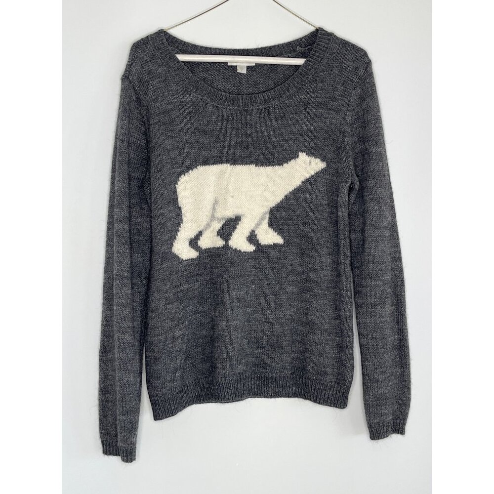 Garnet HIll Gray Wool Alpaca Ribbed Knit Sweater‎ Pullover Polar Bear Graphic S